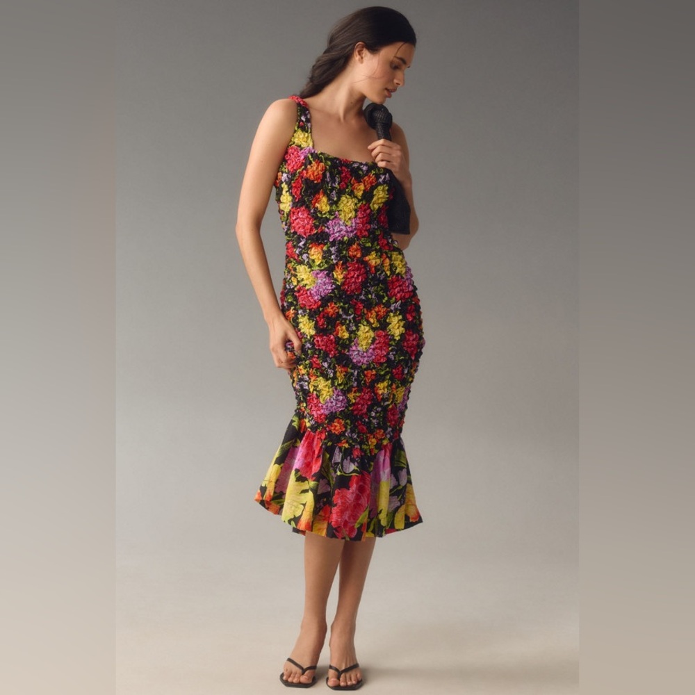 Anthropologie Square-Neck Pebble-Smocked Dress Yukiko Noritake (Size S/M) - NWT